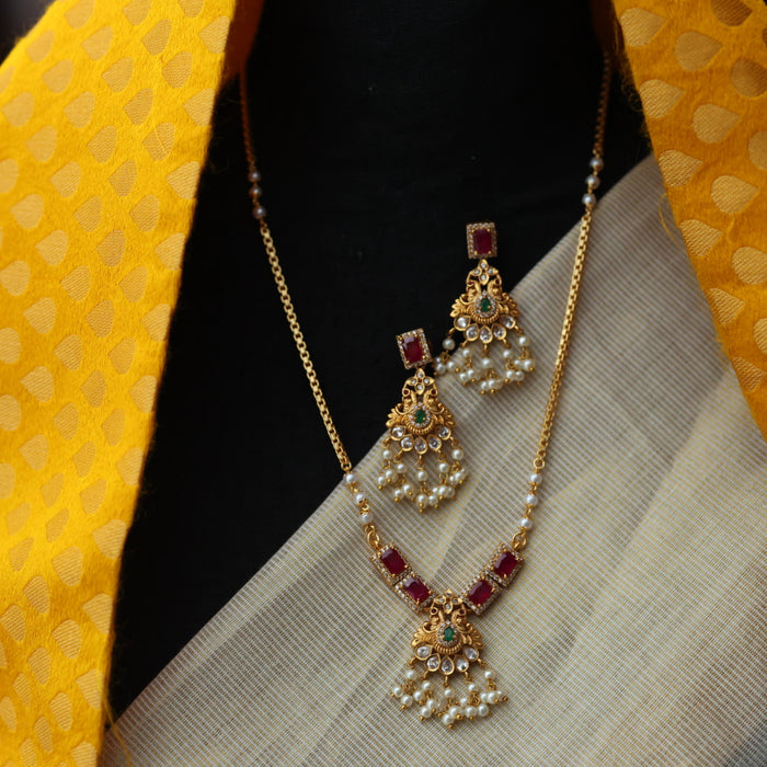 Heritage gold plated padakam short chain with earrings HP7626