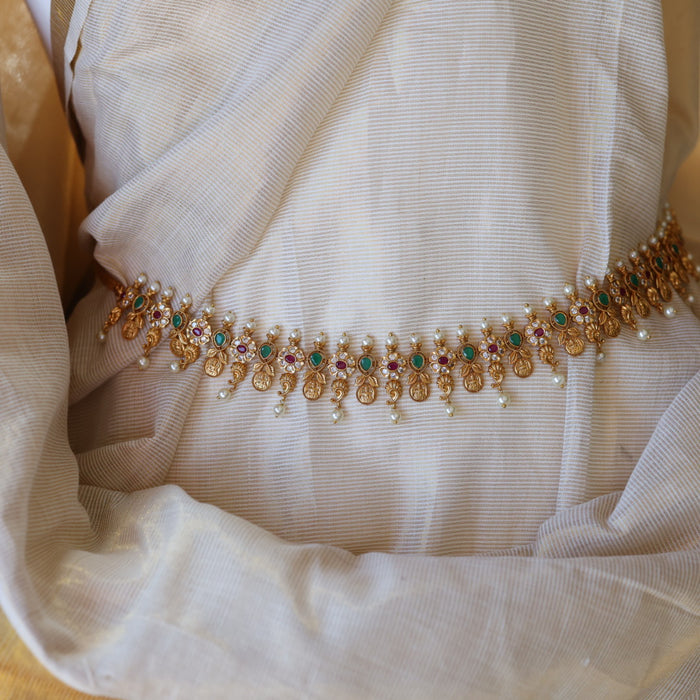 Antique ruby stone and pearl design waistchain AW07890
