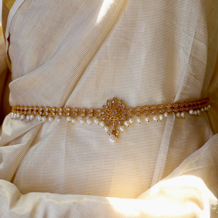 Antique gold stone and pearl design waistchain AW7991