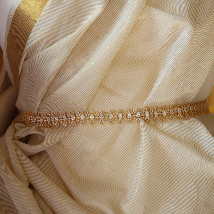Heritage gold plated cz white stone waistchain HW589