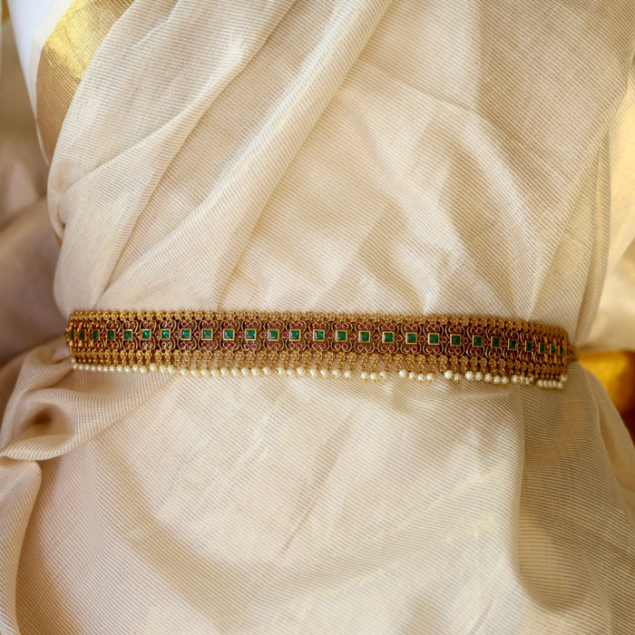 Antique ruby stone and pearl design waistchain AW5643