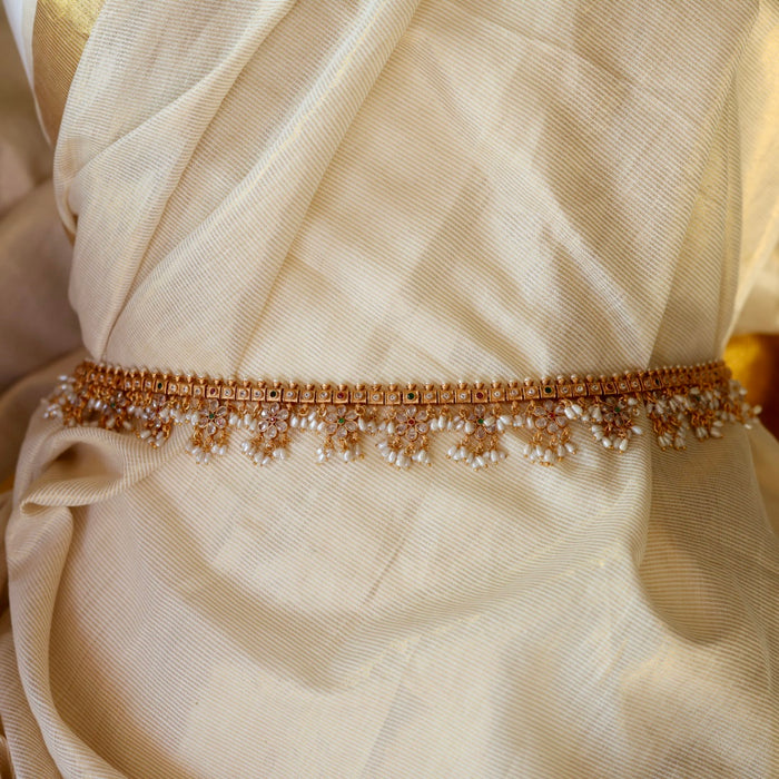 Antique ruby stone and pearl design waistchain AW4311