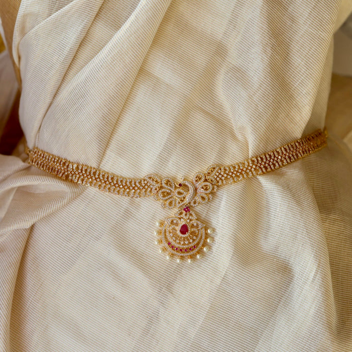 Heritage gold plated cz ruby white stone waistchain HW5555