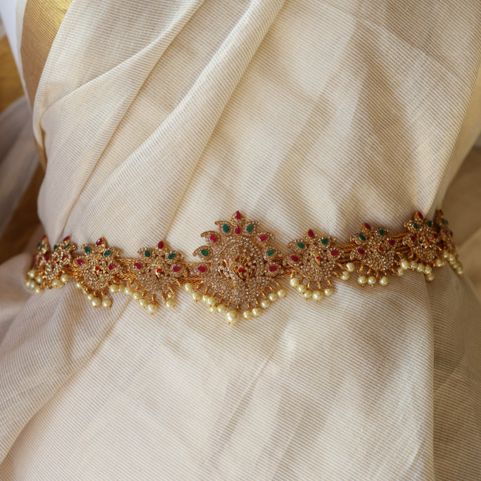 Antique ruby stone and pearl design waistchain AW012344