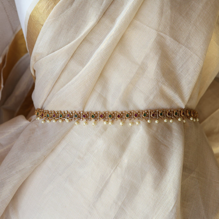 Antique ruby stone and pearl design waistchain AW1344