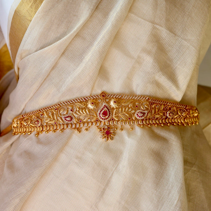 Heritage gold plated cz ruby white stone waistchain HW5557