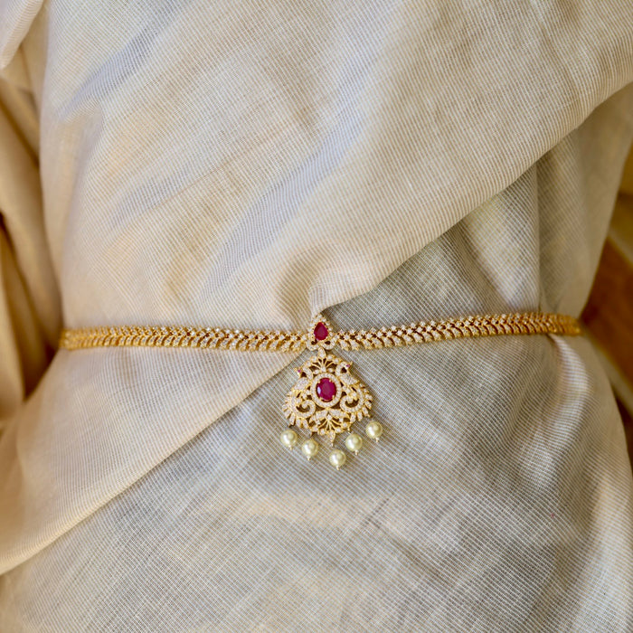 Heritage gold plated cz stone pearl waistchain HW34599