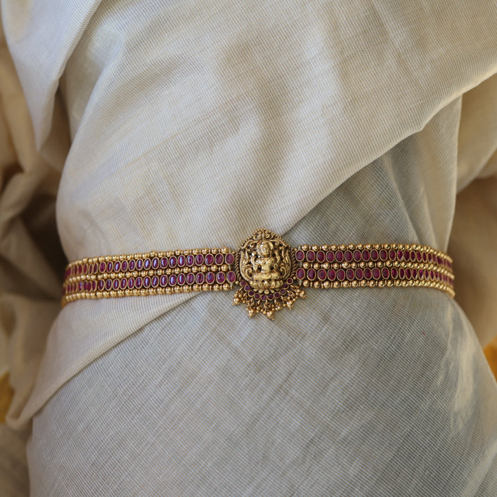 Antique gold and temple design ruby stone waistchain AW4123