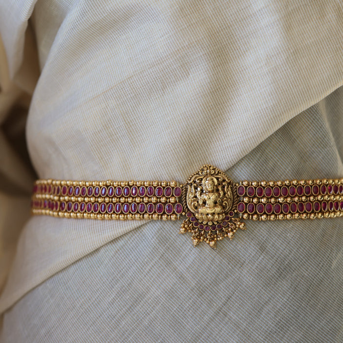 Antique gold and temple design ruby stone waistchain AW4123