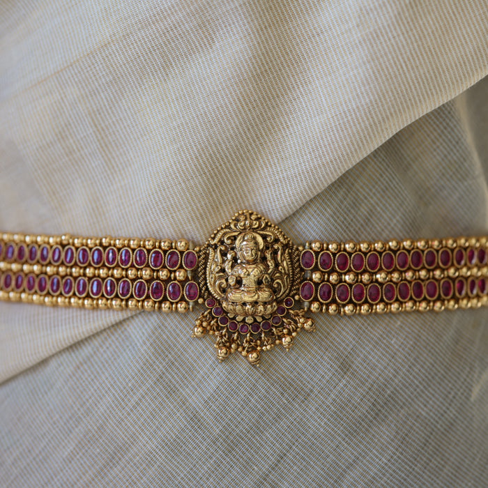 Antique gold and temple design ruby stone waistchain AW4123
