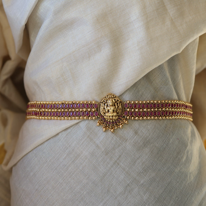 Antique gold and temple design ruby stone waistchain AW4123