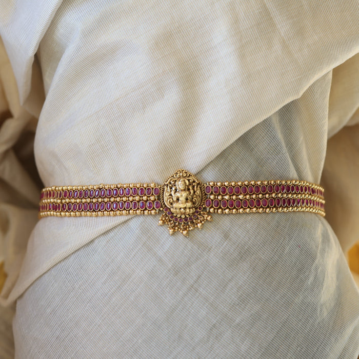 Antique gold and temple design ruby stone waistchain AW4123