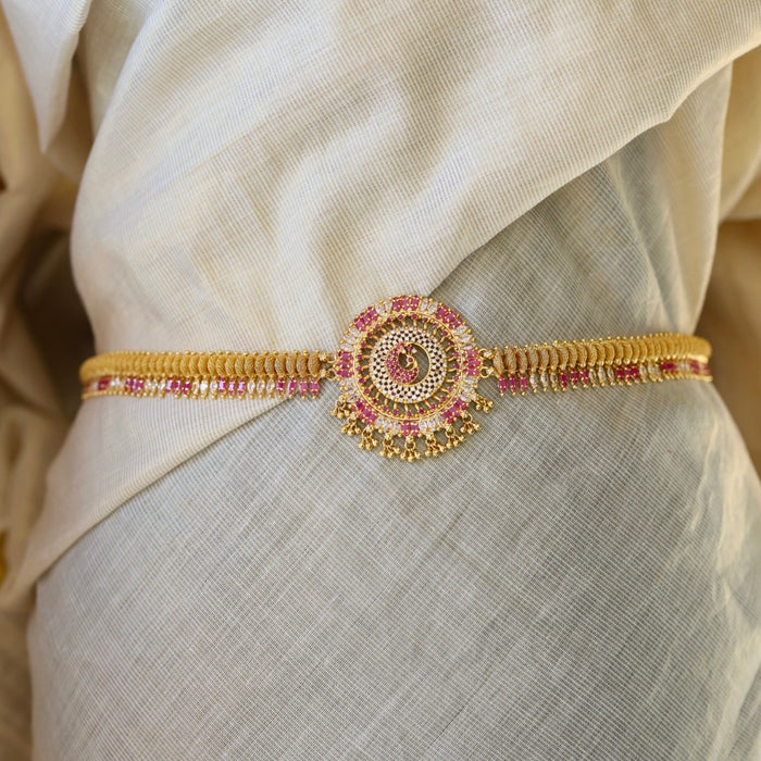 Heritage gold plated ruby white stone waistchain HW456