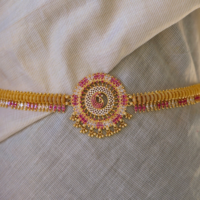 Heritage gold plated ruby white stone waistchain HW456