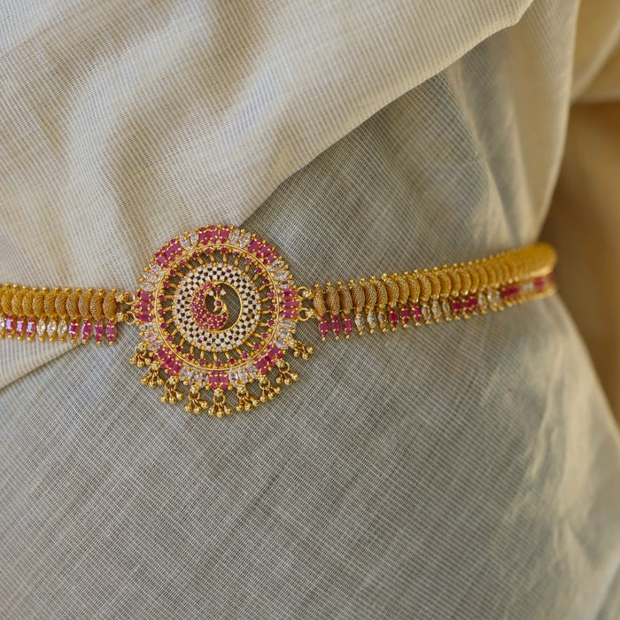 Heritage gold plated ruby white stone waistchain HW456
