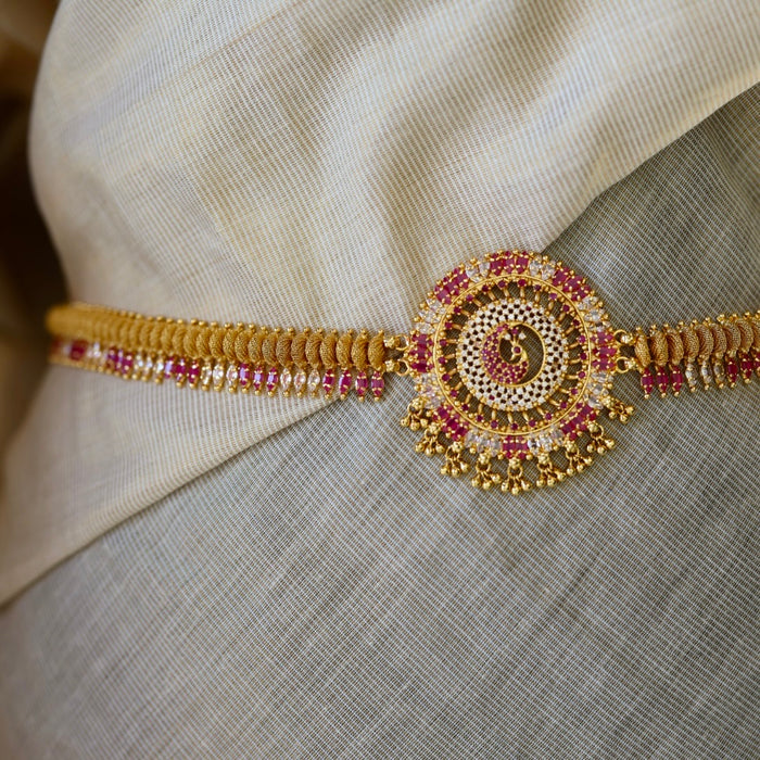Heritage gold plated ruby white stone waistchain HW456