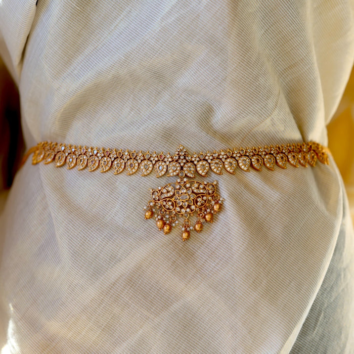 Antique gold white stone and pearl waistchain AW10532