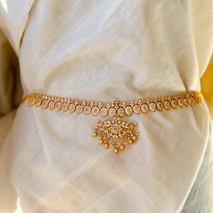 Antique gold white stone and pearl waistchain AW10532