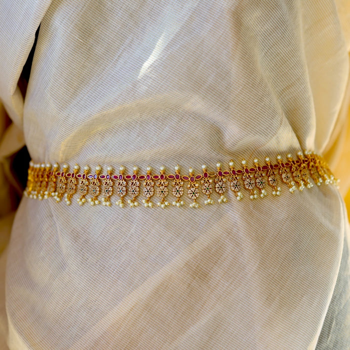 Antique gold and pearl floral design waistchain AW4568