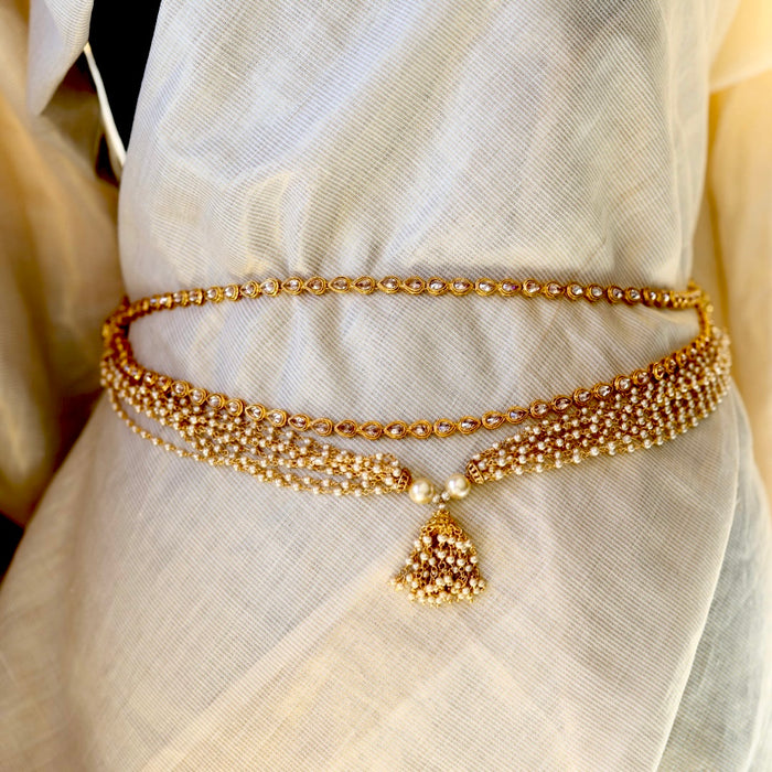 Antique gold and pearl design waistchain AW4572