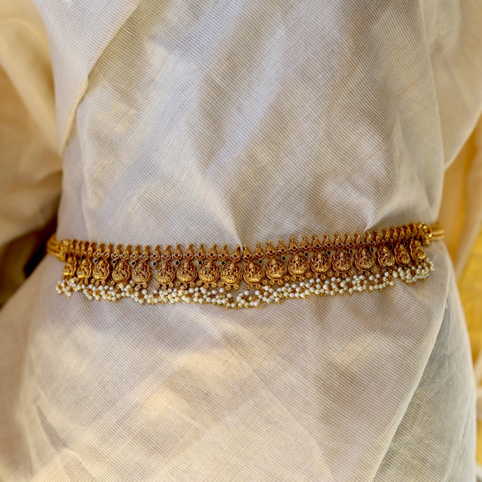 Antique gold and pearl temple design waistchain AW4575