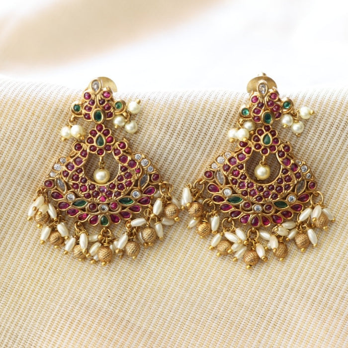 Antique ruby stone flat earrings AD345