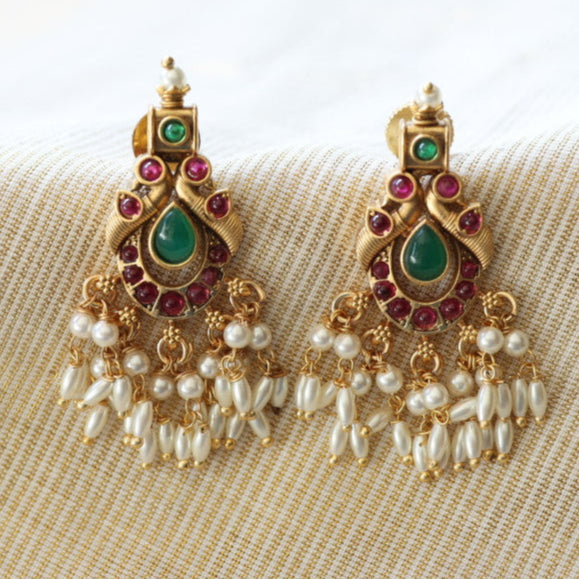 Antique ruby stone drop earrings AD423