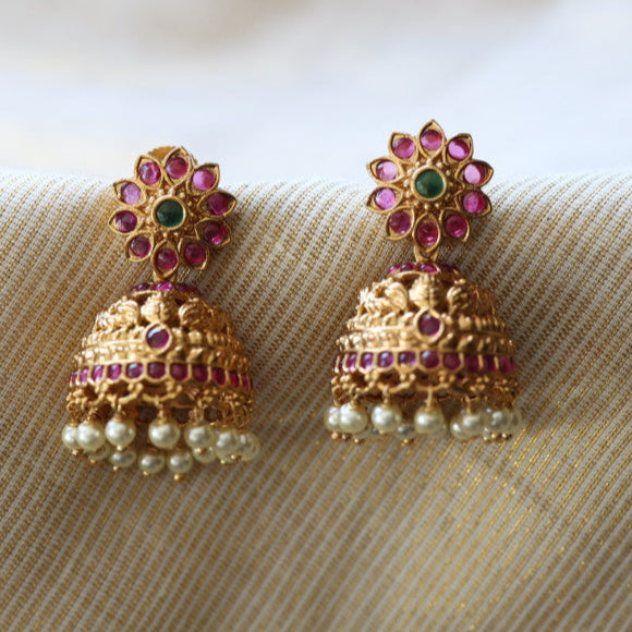 Antique ruby stone jumka earrings AJ3038