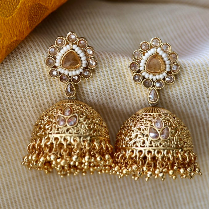 Trendy gold tone jumka earrings TJ050