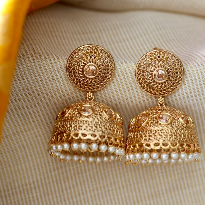 Heritage gold plated pearl jumka HJ478