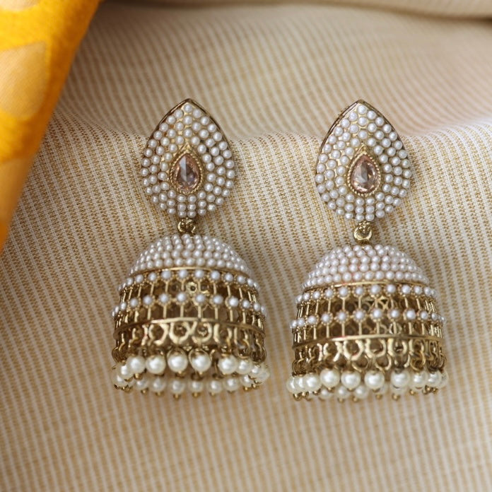 Trendy pearl jumka earrings TJ052