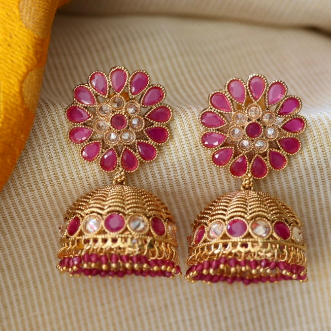 Trendy ruby stone jumka earrings TJ052