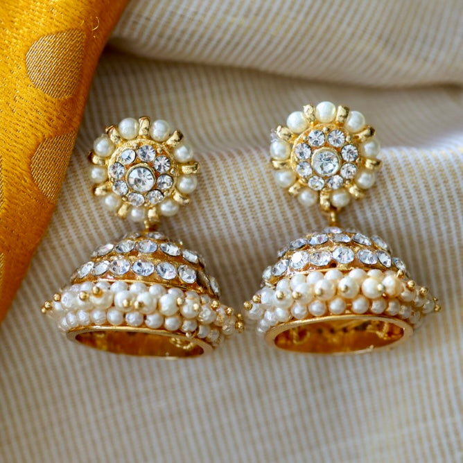 Antique white stone and pearls jumka earrings AJ05788