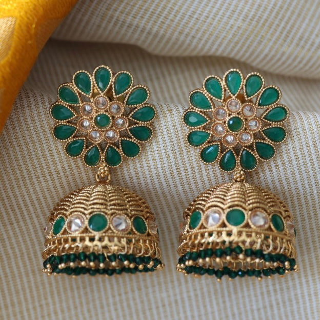 Antique green stone jumka earrings AJ4502