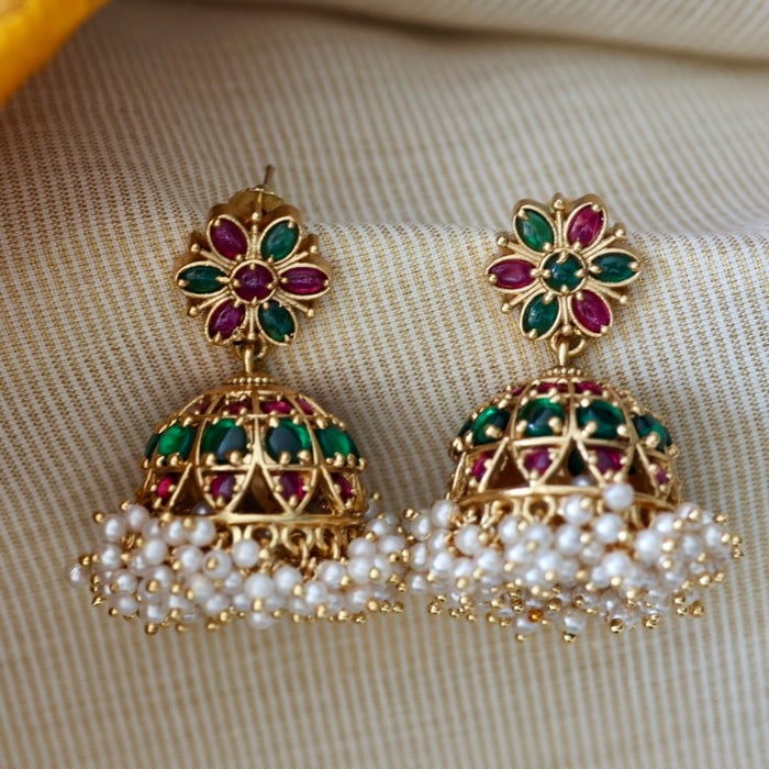 Antique ruby green stone jumka earrings AJI31