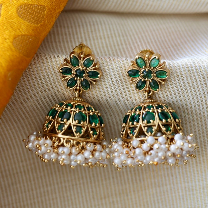 Antique green stone jumka earrings AJI33