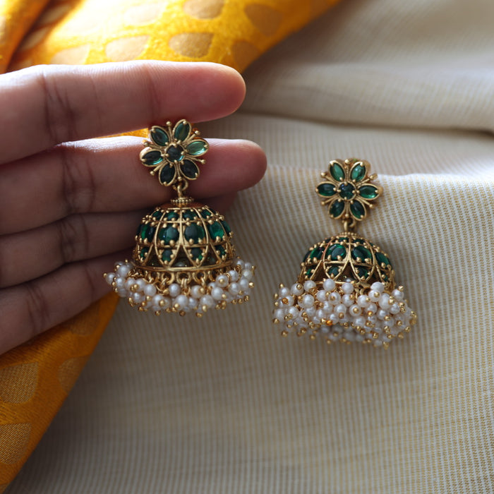 Antique green stone jumka earrings AJI33
