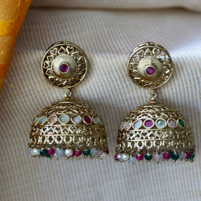 Trendy pearl jumka earrings TJ3047