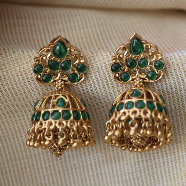 Antique green stone jumka earrings AJI40