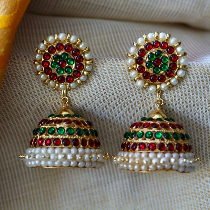 Antique ruby green stone jumka earrings AJ754