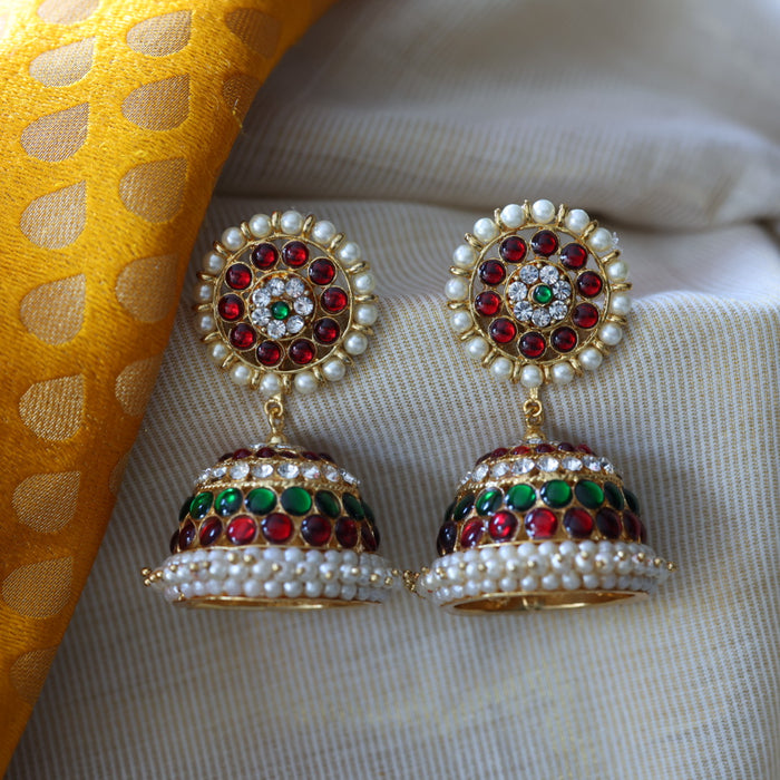 Antique ruby green stone jumka earrings AJI45