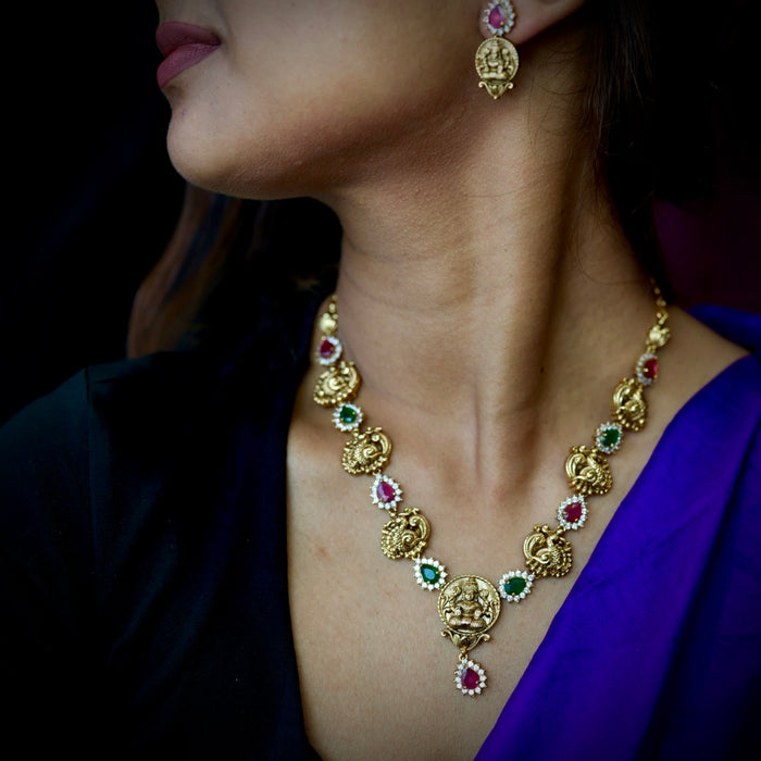 Antique temple short necklace with earrings TTS423