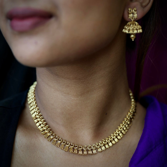 Antique gold simple short necklace with earrings TTS4356