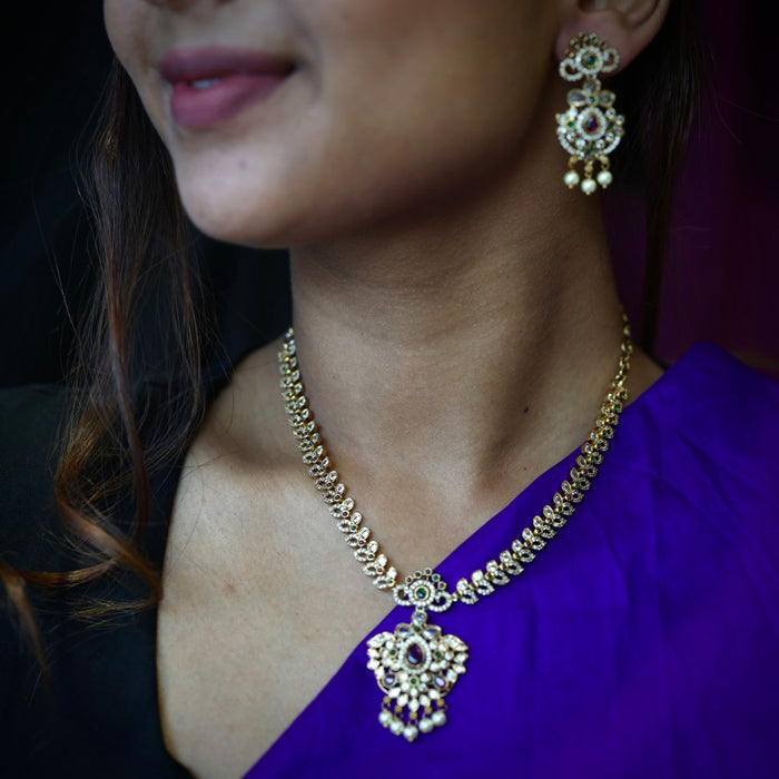 Antique short necklace with earrings TTS4911