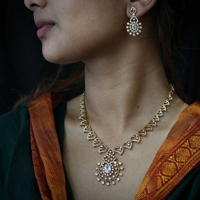 Antique white stone short necklace with earrings TTS4909