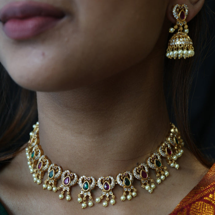 Antique pearl short necklace with earrings SS12003