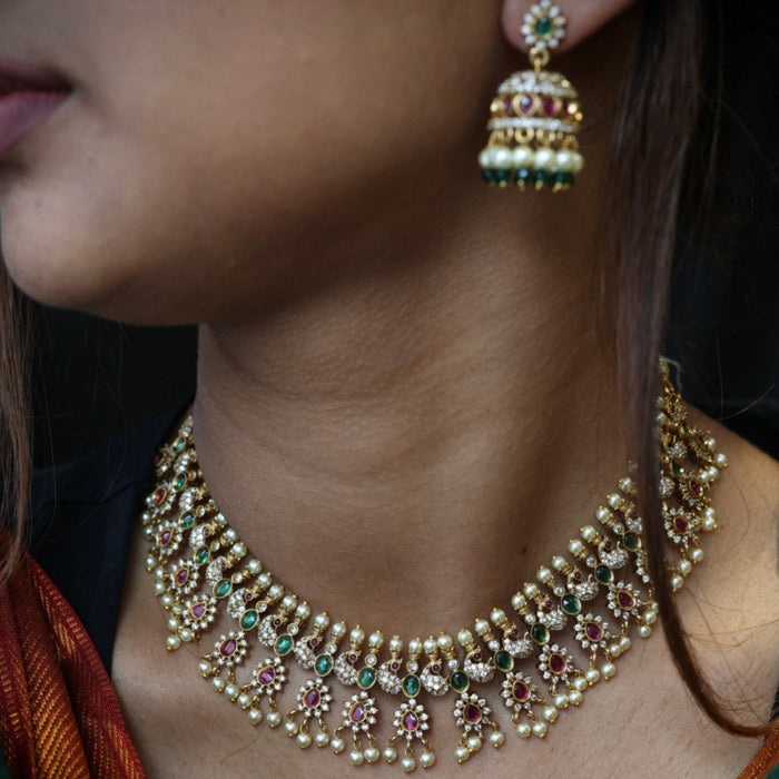 Antique pearl short necklace and earring SS12009