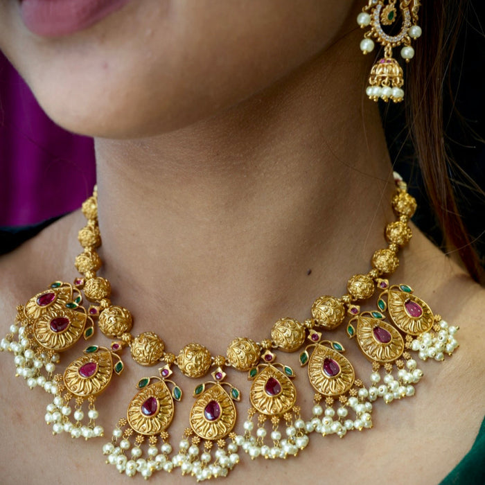 Antique short necklace and earrings SS11011