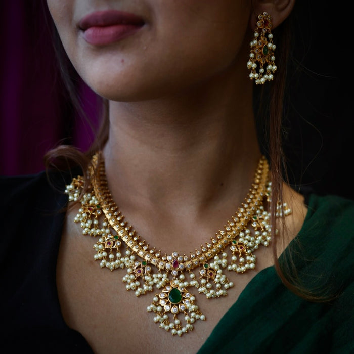 Antique pearl short necklace and earrings SS110799