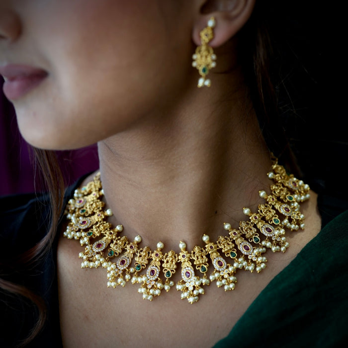 Antique pearl necklace with earrings SS11040